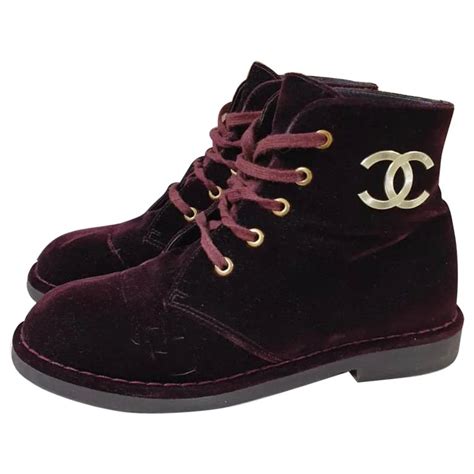 chanel black lace up shoes|chanel red velvet boots.